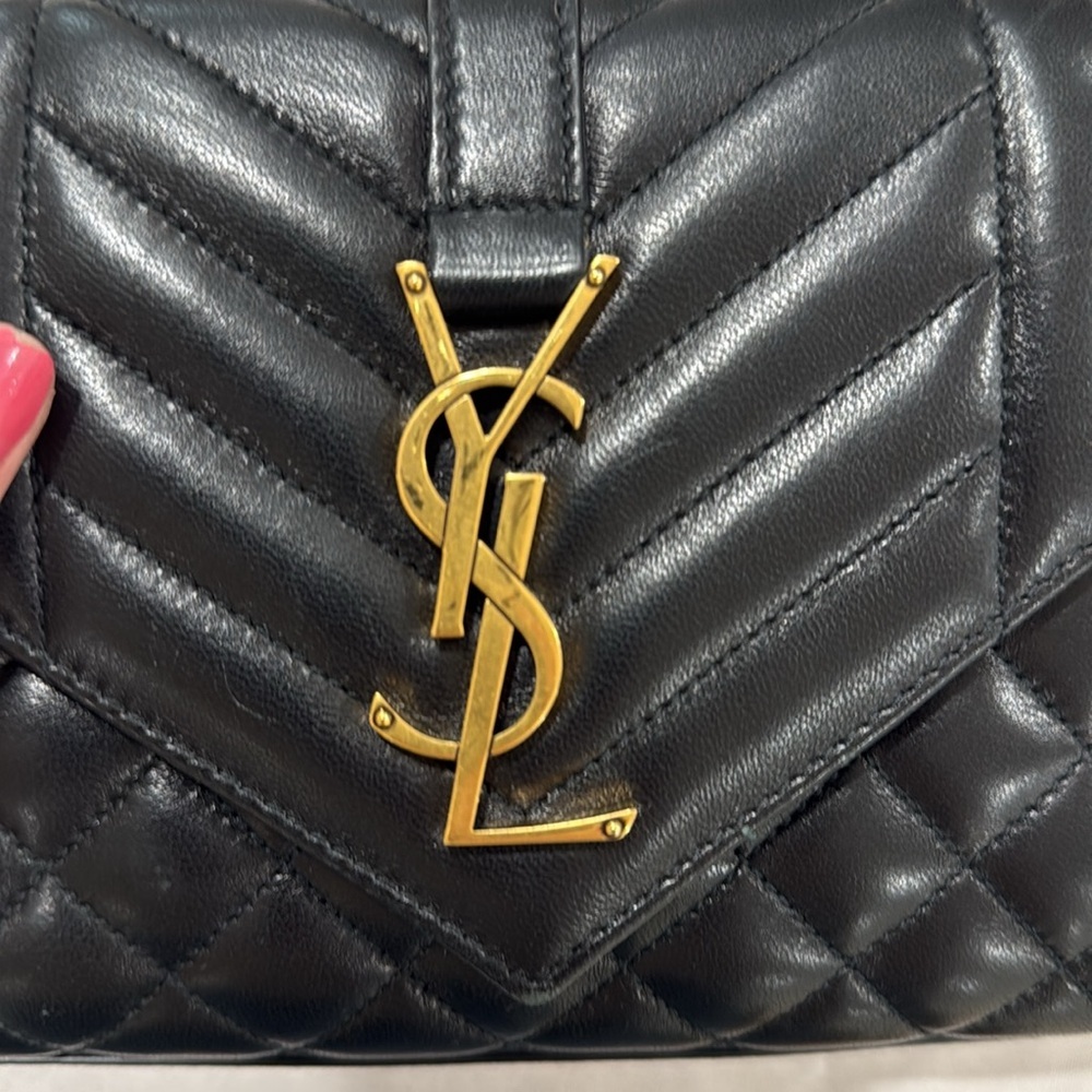 AUTHENTIC YSL SAINT LAURANT ENVELOPE SMALL IN QUILTED GRAIN EMBOSSED LEATHER - Picture 7 of 12